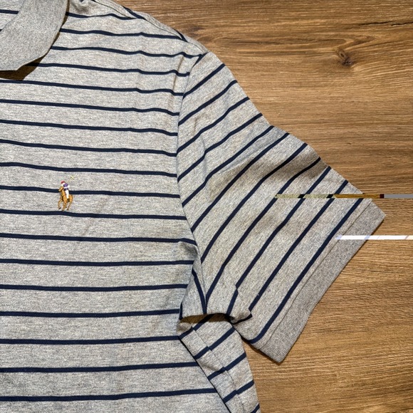 Polo Ralph Lauren Shirt Mens LARGE Gray Navy Striped Pima Soft Touch Flesh Pony - Picture 4 of 9